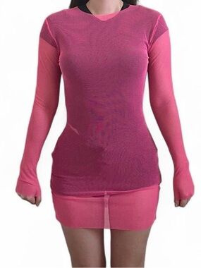 Fashion Nova Pink Sheer mesh Long Sleeve Swim Coverup
